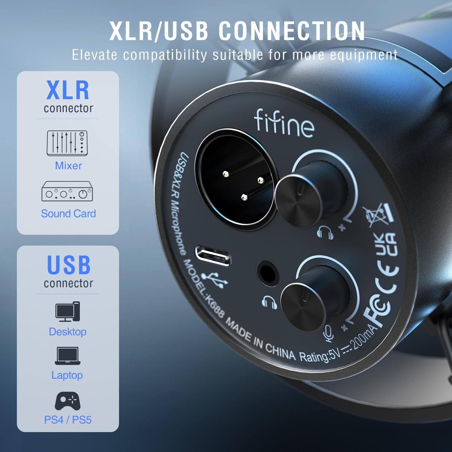 FIFINE Dynamic Podcast Microphone Set with Boom Arm Stand, Studio XLR/USB Microphone for Recording Vocal Streaming, Metal Mic with Mute Tap, Headphone Jack, Heavy Duty Boom Arm-K688T