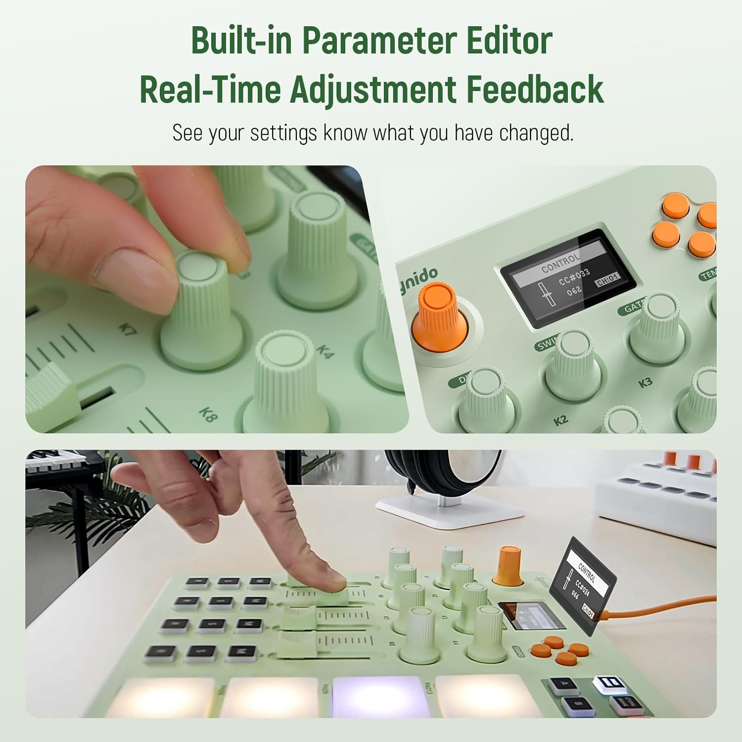 Midi Pad Controller, Portable Beat Maker Machine with Drum Pads, Beginners Beating Pad Velocity Sensitive, LED Display for Music Production (Wireless MIDI)