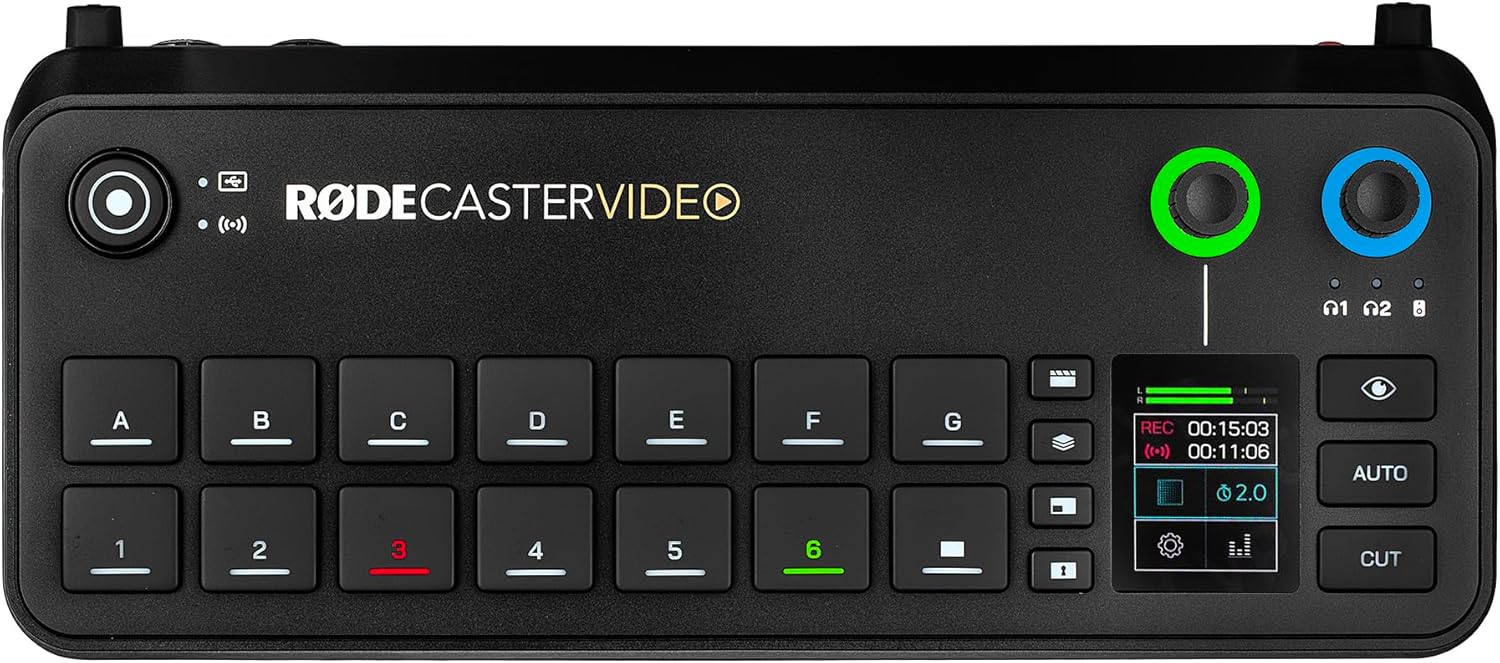 RODECaster Video All-in-One Production Console + 64GB Micro SD Memory Card + 10 Foot XLR + Cable Management Ties + Video Cable + 1/4 TRS + Microfiber Cloth (Bundle)