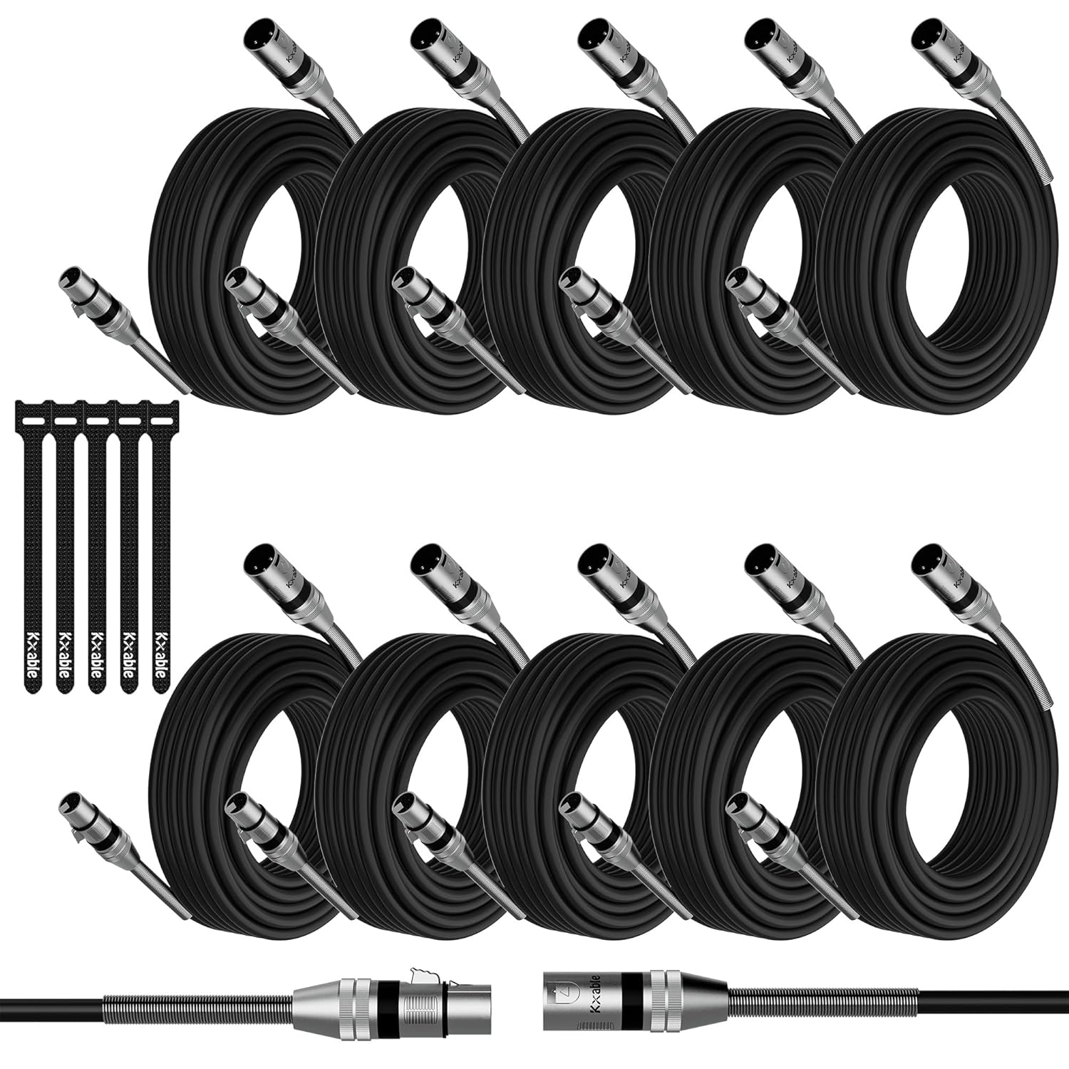 10-Pack DMX to DMX Stage Lighting Cable 15FT, 110 Ohms Impedance XLR Male to Female (XLR Compatible) Cable, 3 Pin Shielded Signal Wire, for DJ Moving Head Par Light Mic Mixer Recording Studio