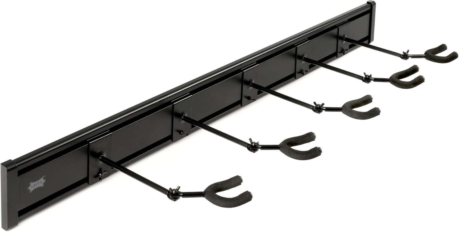 Levy's Leathers Wall Mounted 5-Space Slatwall Guitar Hanger; Black (LVY-SLATSTRIPHNGR5-BLK)