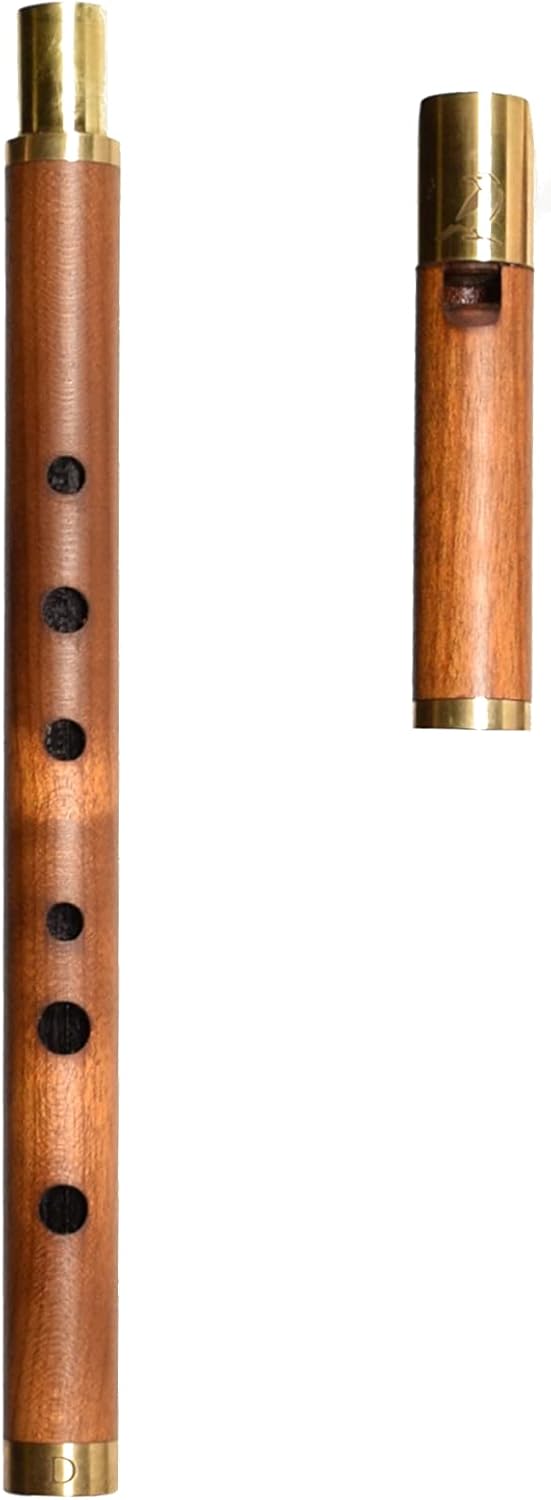 Key of D Wooden Whistle VDC-01 Great Sound Hand Carved Stabilized Wood Traditional Folk Wind Instrument Flute Orchestra Unique Woodwind Handmade Brown, Brown wood