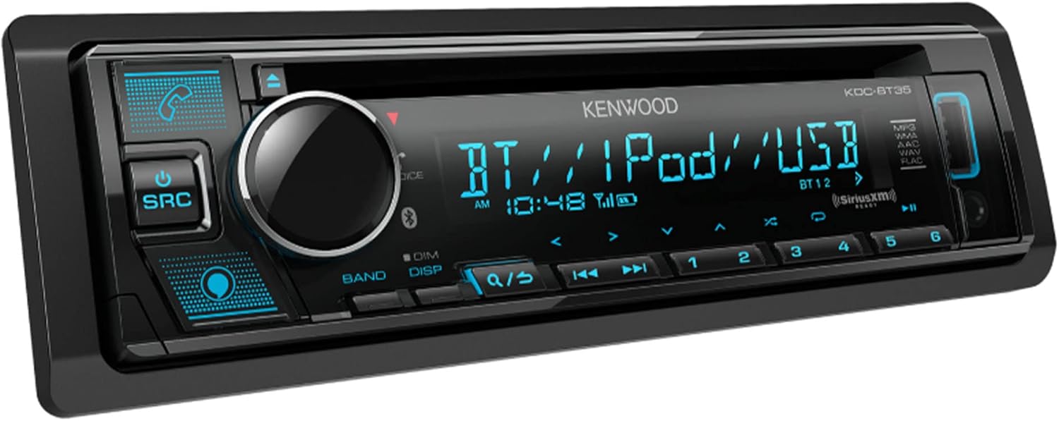 Kenwood KDC-BT35 1-DIN CD Receiver, Bluetooth, Alexa Built-in, SiriusXM Ready, Front USB & AUX, Variable Illumination, Remote APP Ready (Renewed)