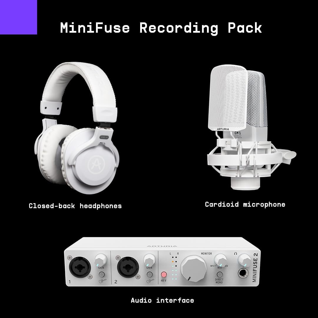 Arturia MiniFuse Recording Pack — USB Audio Interface Bundle with Condenser Microphone, Headphones, and Creative Software for Recording, Streaming, and Podcasting
