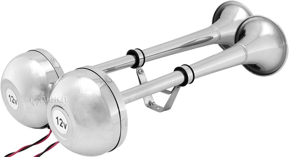 Vixen Horns Loud Powerful Dual Stainless Steel Trumpets Marine Electric Train Horn for Boats/RV/Trucks 12V Chrome VXH2112MAR