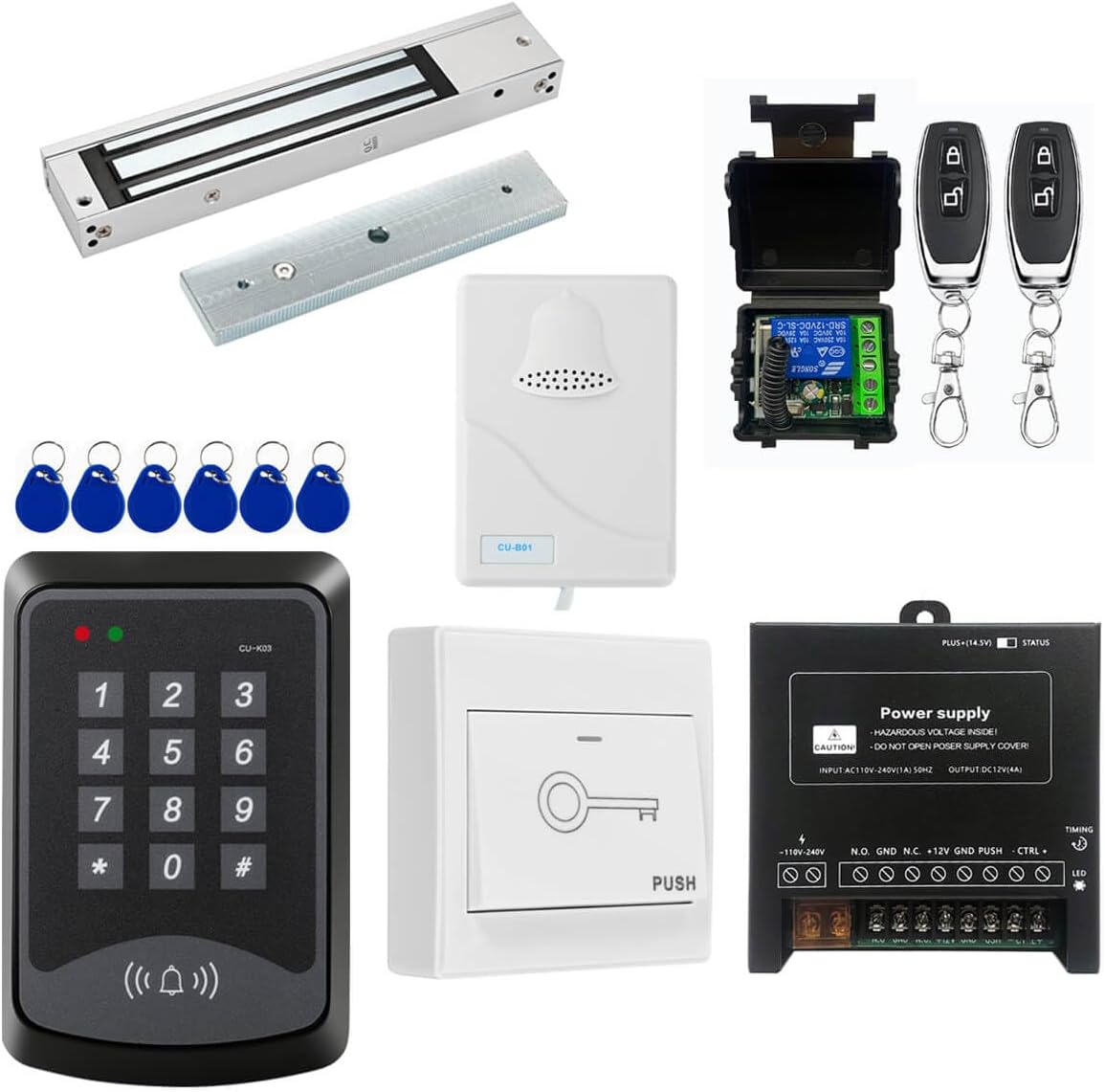 Door Access Control System RFID Keypad 600lb Electric Magnetic Door Lock Kit with Exit Button Doorbell Chime Remote Control