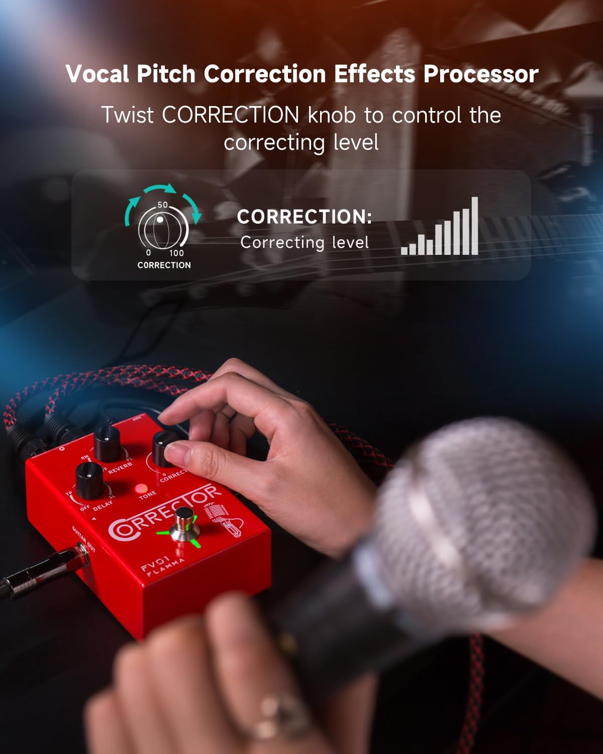 FLAMMA FV01 Vocal Effects Processor Pitch Correction Voice Pedal Vocal Stompbox Microphone Amplifier for Singer Live Singing Streaming Recording with Delay Reverb Acoustic Guitar Playing