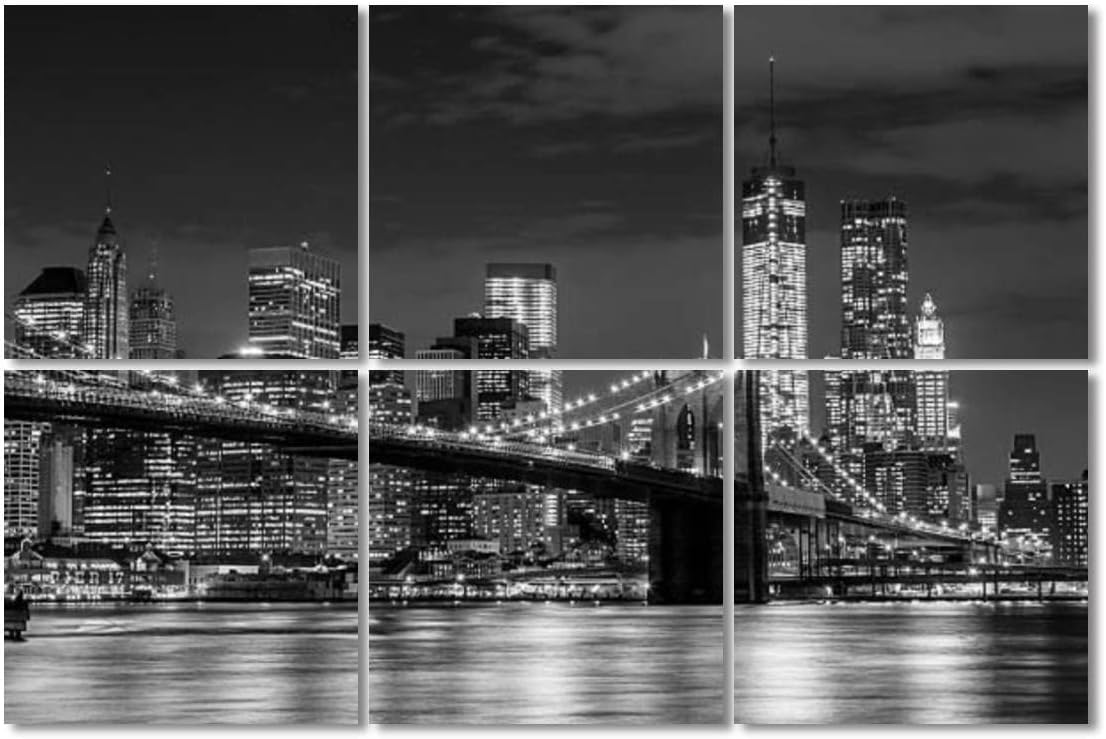 6 Pack Art Acoustic Panels Brooklyn Bridge skyline at night Soundproof Wall Panels Padding Decorative Sound Absorbing Panels 72