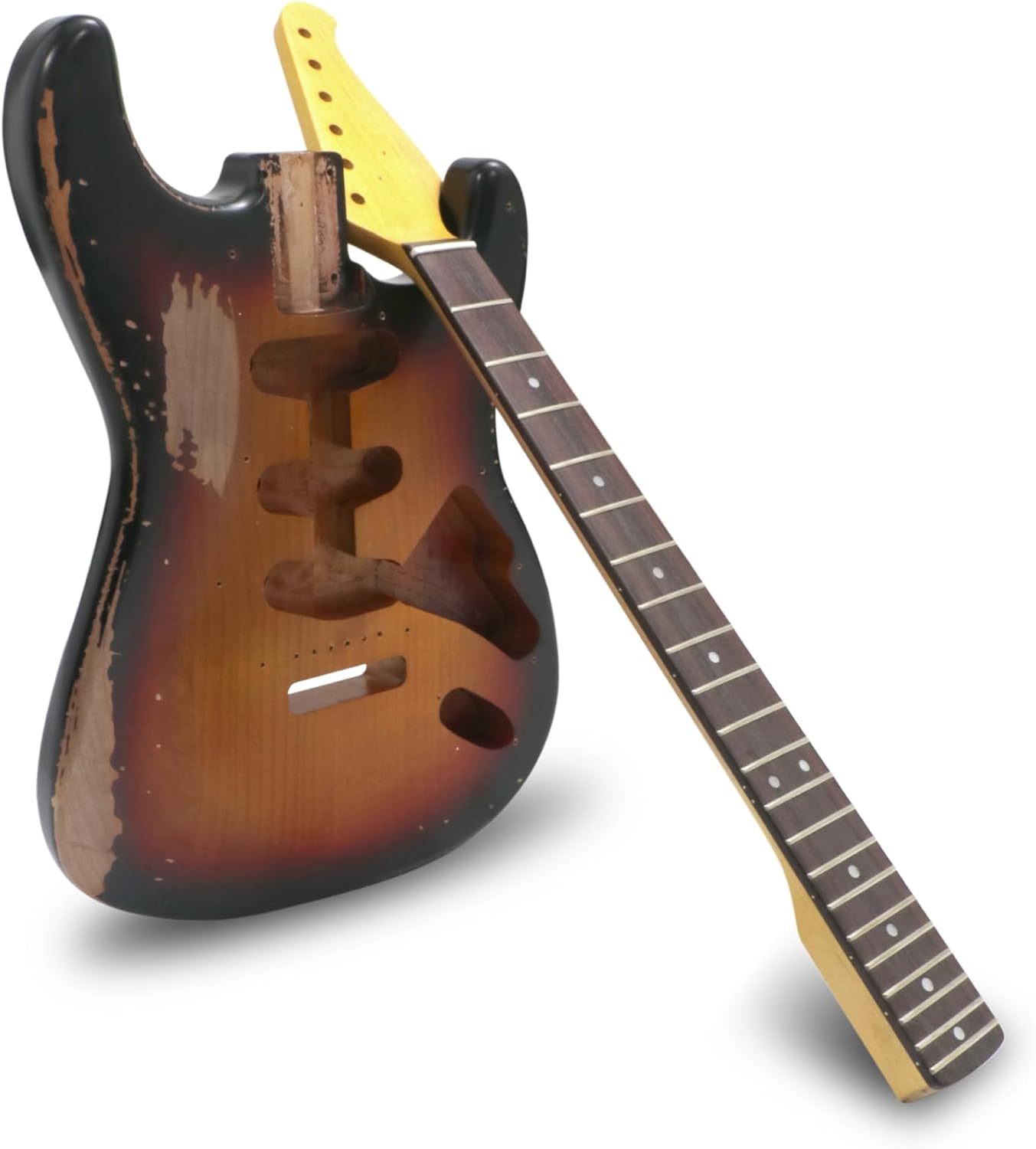Sunsmile DIY Electric Guitar Kit ST Style Heavy Relic Aged Vintage with Alder Body Hard Maple Neck Rosewood Fingerboard S-S-S 6 String Relic CR Hardware Build Your Own Guitar Relic 3 Tone Sunburst.