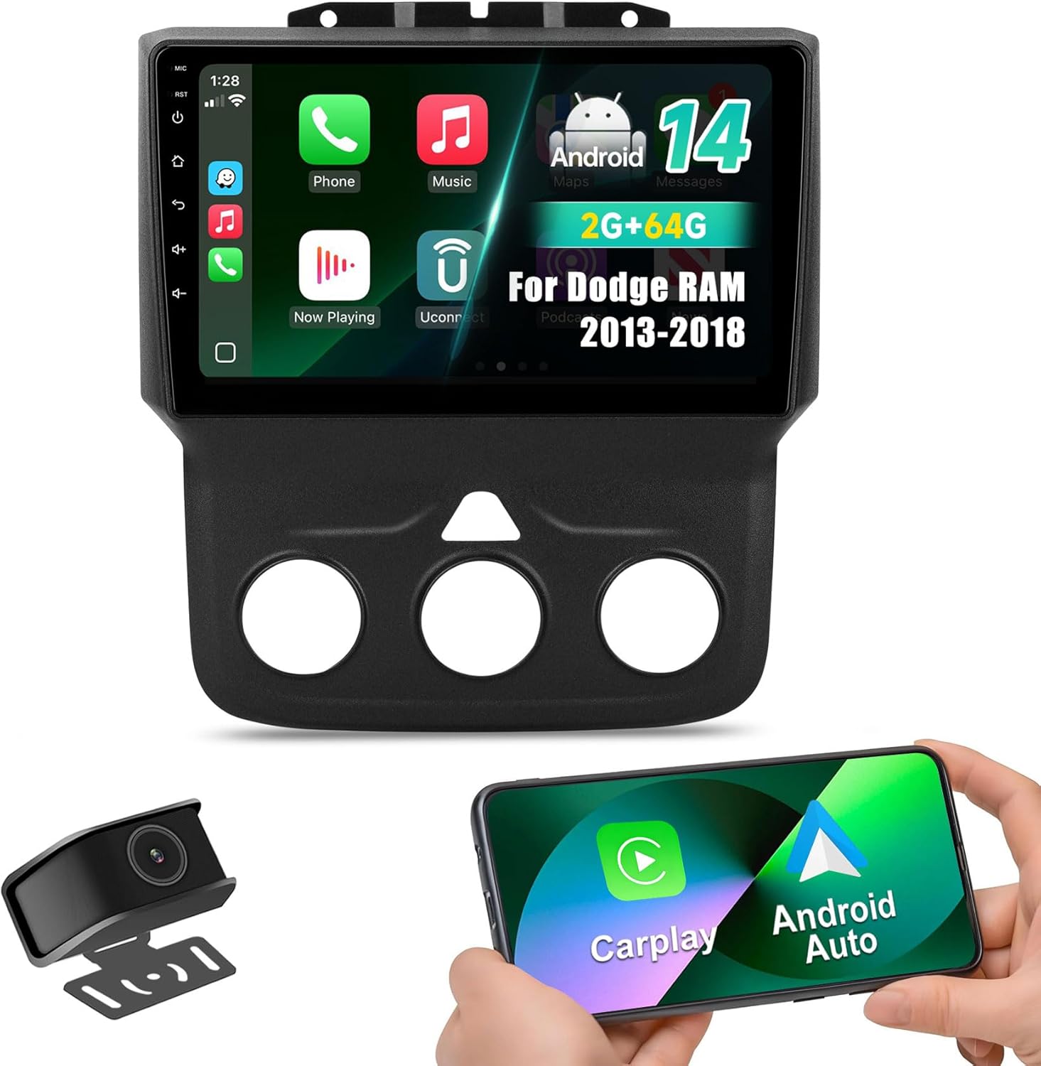 Car Stereo Radio for Dodge RAM 1500, 2500, 3500 (2013–2018) | Android 14 Head Unit 2G/64G | 9