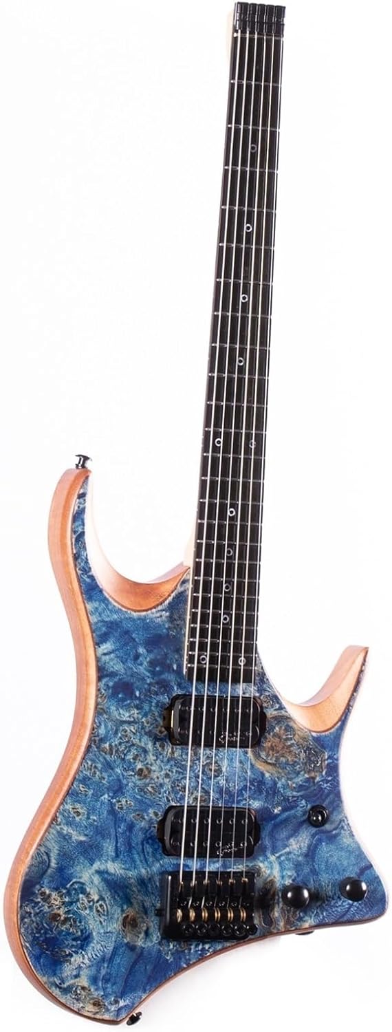 Beginner Electric Guitar Kits 6 String 24 Fret Headless Jazz Electric Guitar(Blue)