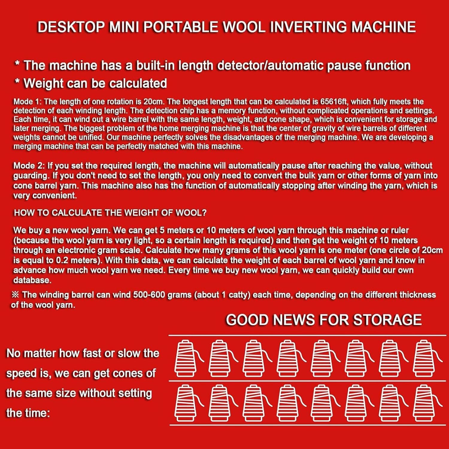 Electric Yarn Winder, Automatic Yarn Winding Machine, Adjustable Speed, Built-in Length Detector/Automatic Pause Function, for Yarn Weaving Blending Roving