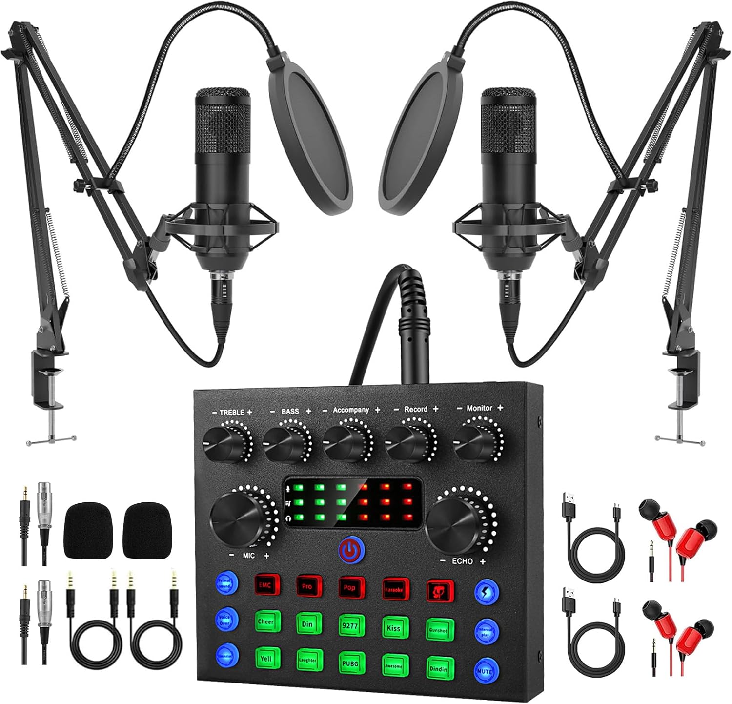 Podcast Equipment Bundle for 2, All-in-One Audio Interface with Studio Condenser Microphone Perfect for Podcasting, Recording, Singing, Streaming and Gaming, PC, Smartphone, YouTube, TikTok