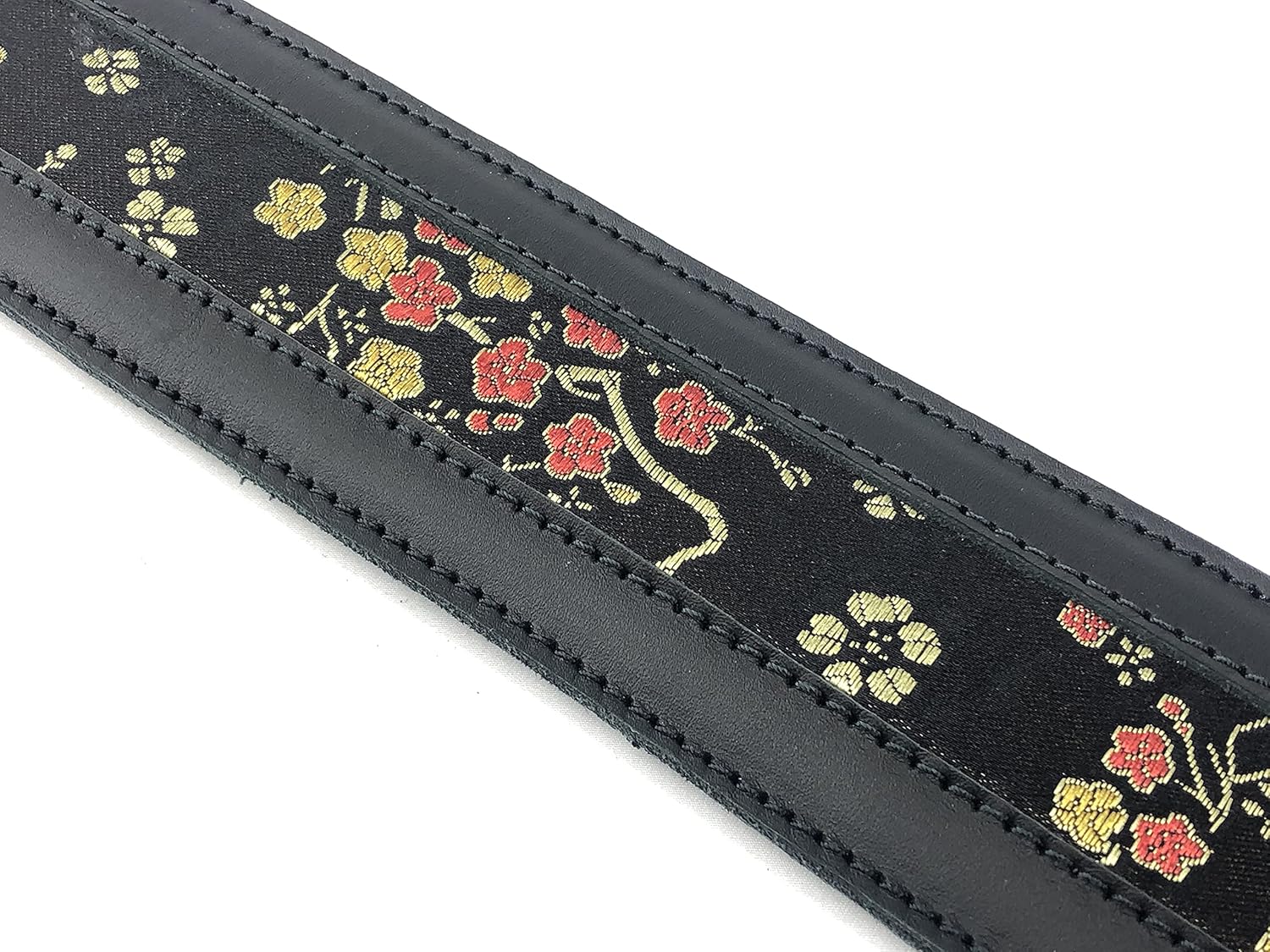 Anthology Gear Naginata Full Grain Leather Guitar Strap with Floral Silk Fabric Inlay For Electric, Acoustic, and Bass Guitars (2