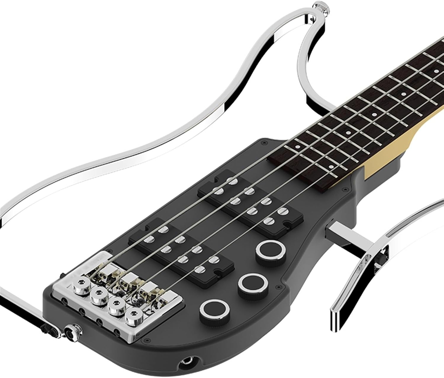 VENEKA Headless Electric Guitar Travel Portable 4 String Headless Electric Bass Guitar Rosewood Fingerboard Aluminum Body