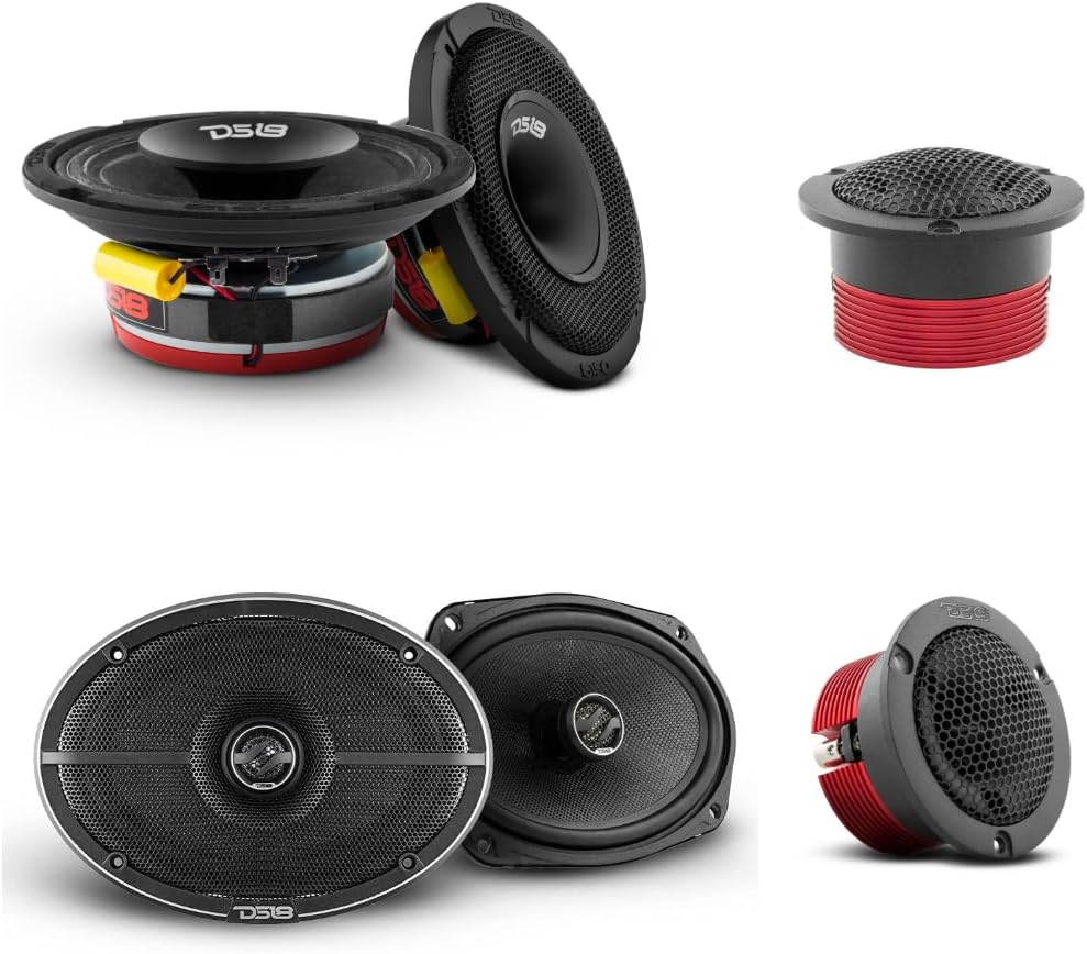 DS18 Elite Audio Trio Bundle - 2X 6.5 Hybrid Midrange Speakers, 2X 6x9 Coaxial Speakers, 2X Super Bullet Tweeters - Pro Car/Truck/SUV Audio Bundle Speakers