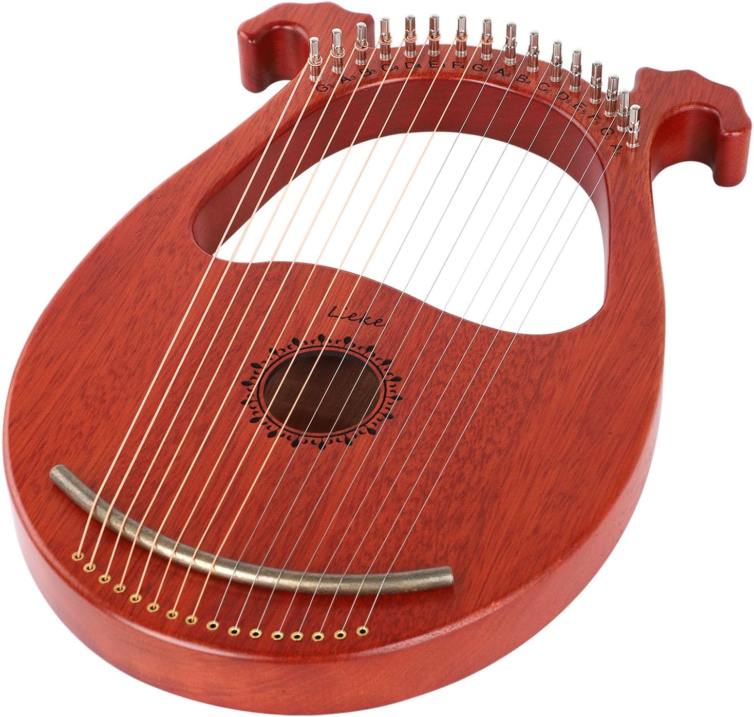 LIEKE Lyre Harp 16 Metal Strings,Mahogany Body and Copper Saddle,Mini Harp instrument Gift with Bag Tuning Wrench for Beginner Musician