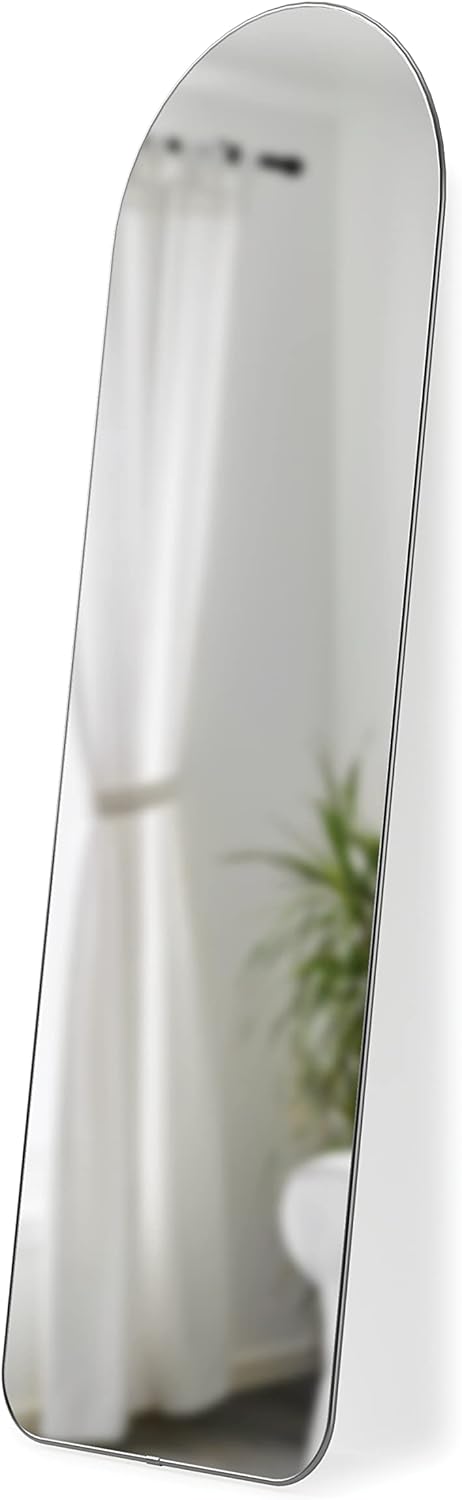 Umbra Hubba Arched Floor Length Mirror with Metallic Frame, Leaning or Wall-Mount, Modern Style for Bedroom, Bathroom, Entryway and More, 62 x 20-Inch, Titanium