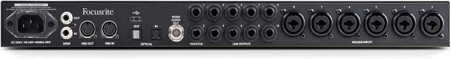 Audiosavings Bundle: Focusrite Clarett+ 8Pre USB-C Audio Recording Interface, 8 Mic Preamps/JFET/ADAT Bundle with Rockville PRO-M50 SR Studio Headphones+Detachable Coil Cable+Case+Ear Pad (2 Items)