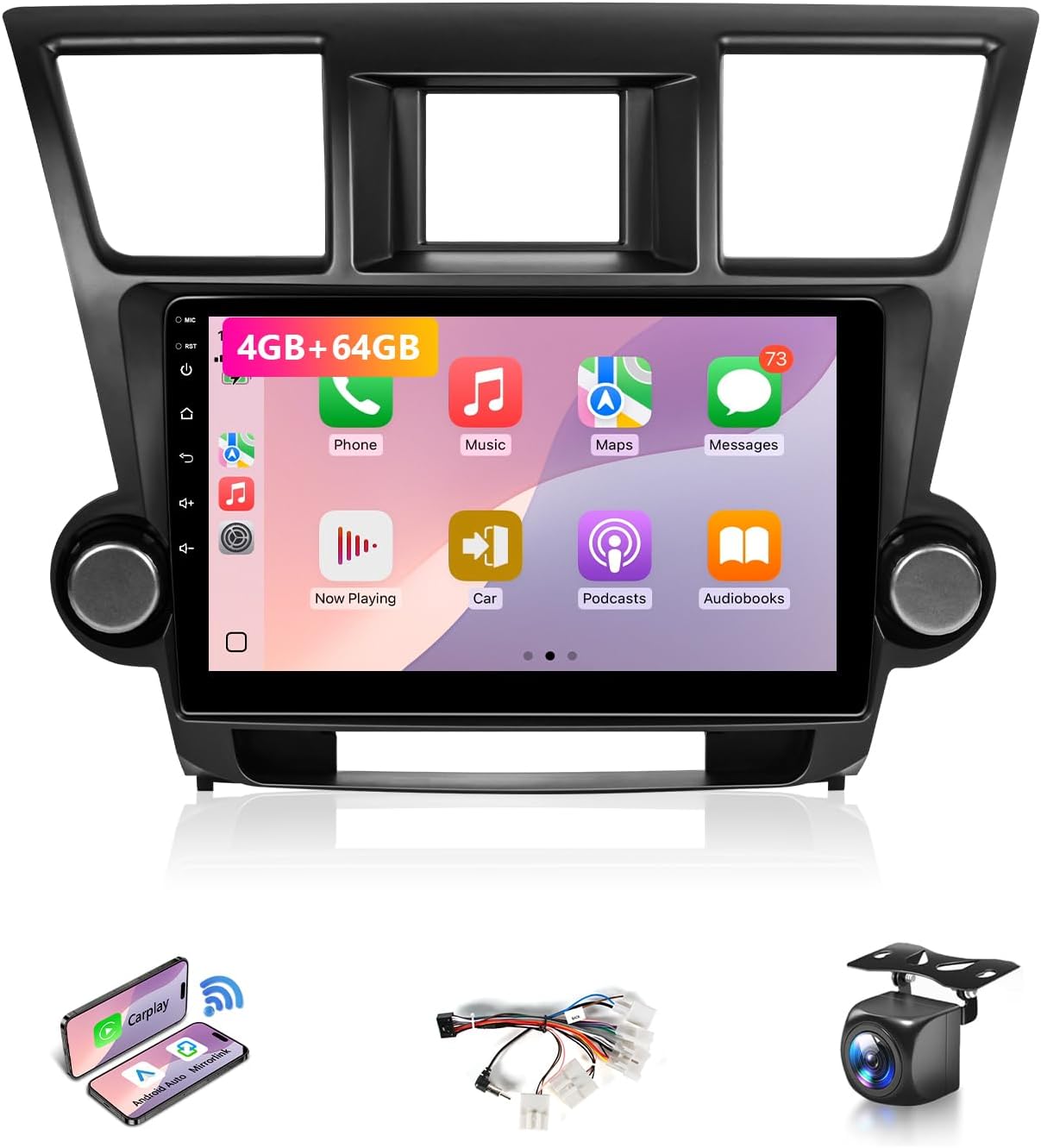 4G+64G Car Stereo for Toyota Highlander 2008 to 2013 Radio Apple CarPlay Android Auto,10.1IN Touch Screen for Highlander Car Play GPS Navigation/5G WiFi/FM RDS/EQ DSP/SWC/Backup Camera, Fit J.B.L