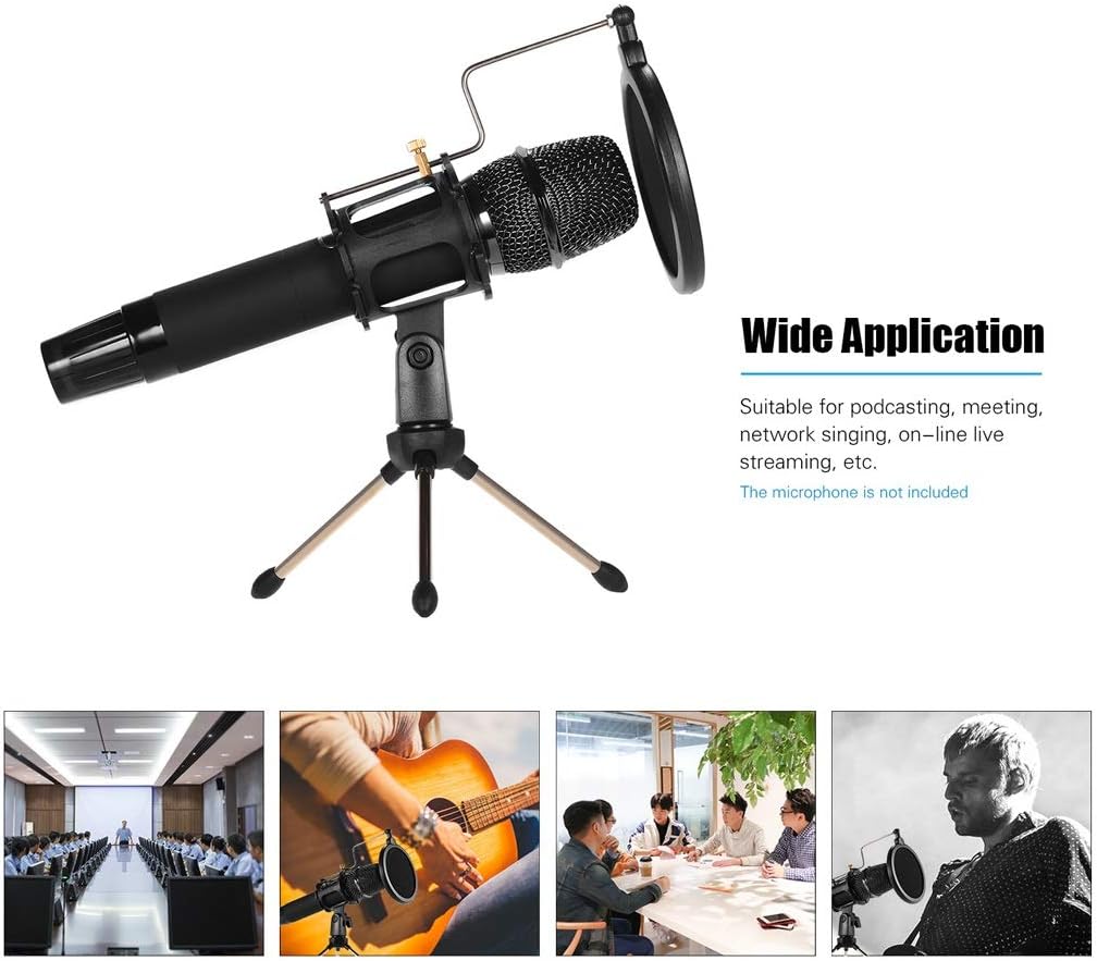 Mini Desktop Microphone Stand + Shock Mount Mic Holder + Pop Filter Kit for Studio Recording Online Chatting Singing Meeting