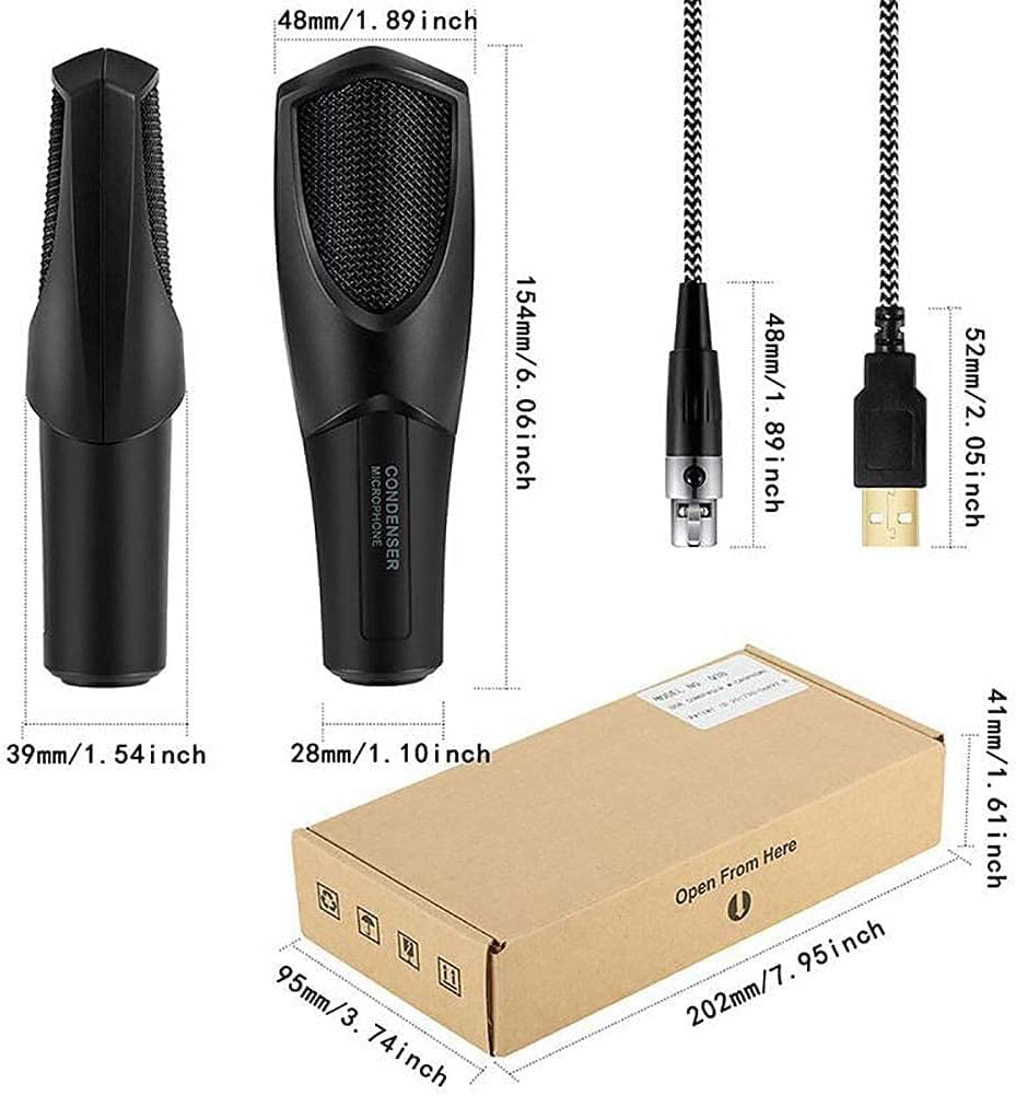 USB Streaming Podcast Computer Microphone, Computer Microphone Studio Cardioid Condenser Set with Desktop Stand, Black