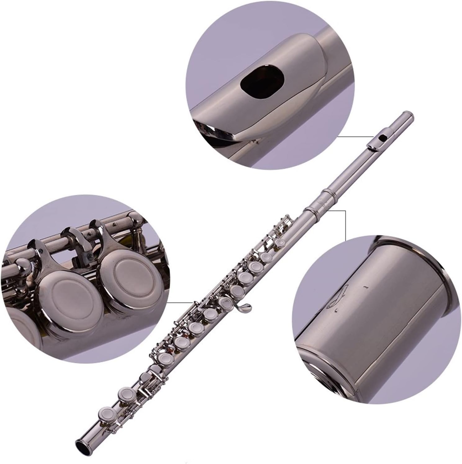 Flutes 16-Hole Flute C Key Cupronickel Material Silver Plated Wind Instrument with Flute Stand Gloves Case