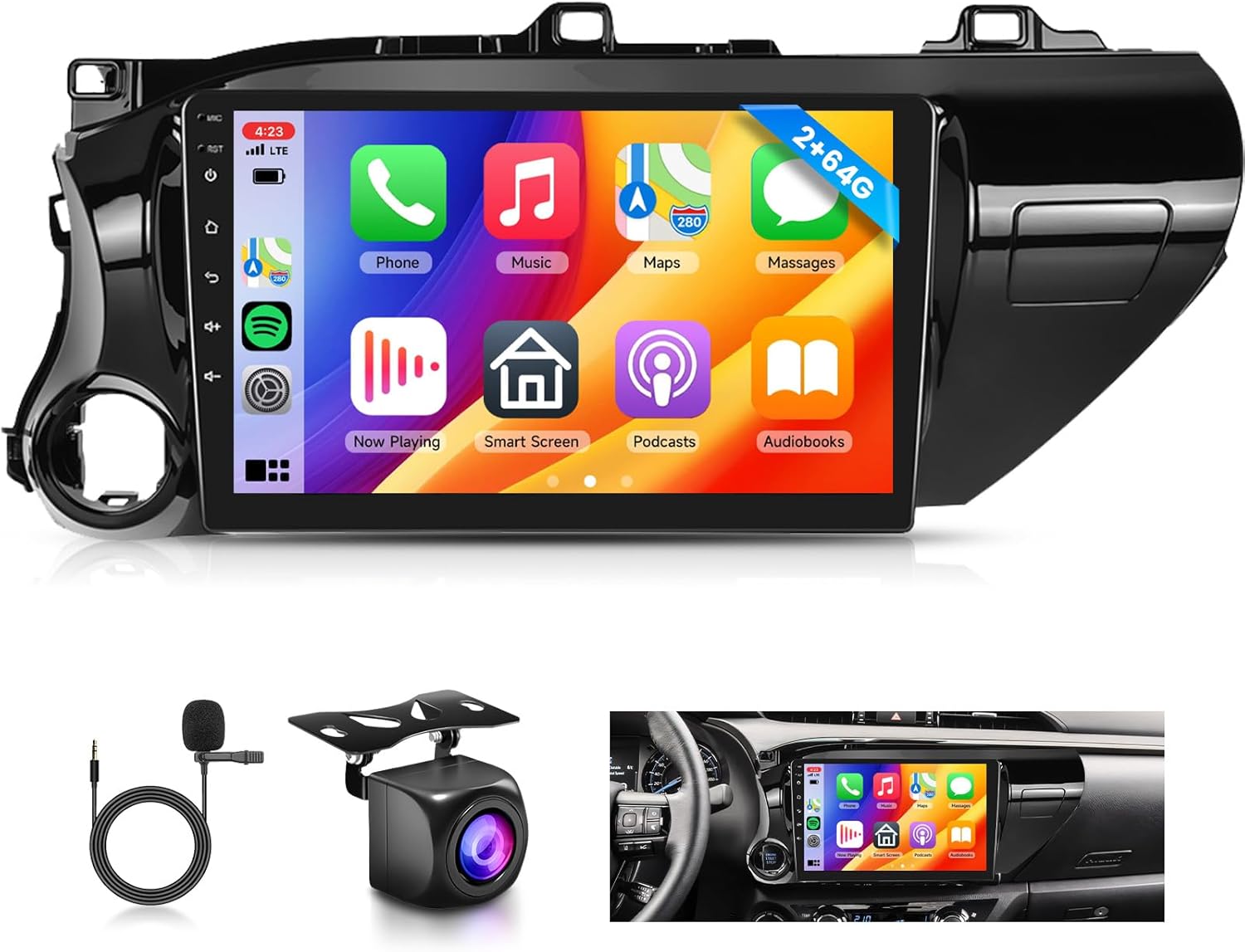 Rimoody 2G 64G Android 15 Car Stereo for Toyota Hilux 2015-2020, Wireless Carplay Android Auto Car Radio, 10.1'' Touchscreen Head Unit with GPS Bluetooth Mirror Link WiFi FM/RDS EQ Backup Camera SWC