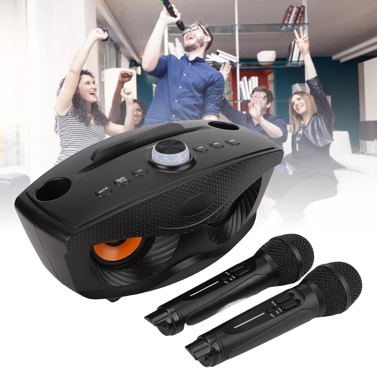 ASHATA Microphone System, Dual Cordless Mic Set Home KTV Stereo Bluetooth Karaoke System, Innovative Owl Karaoke, Support Aux Input, Memory Card and U Disk