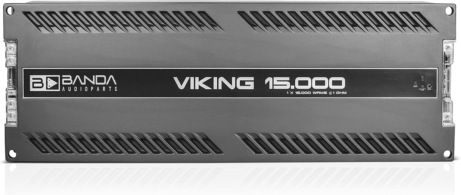1-Channel Vehicle Audio Bass Amplifier - High-Powered Mono Bass Amplifier w/Subsonic Filter and Low Pass Filter Stable at 1 ohm, LED Indicators, Sound Specialization - Banda VIKING15000