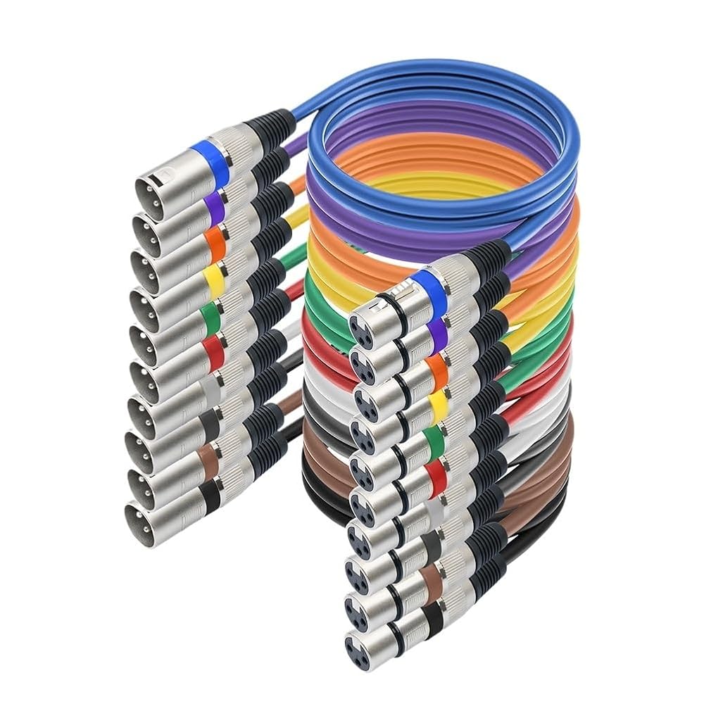 6pcs 1.5M/5ft XLR Cable DMX Stage Light Cable 3Pin XLR Male to Female for Moving Head Light Spotlight Microphone Mixer(1m 10Pcs)