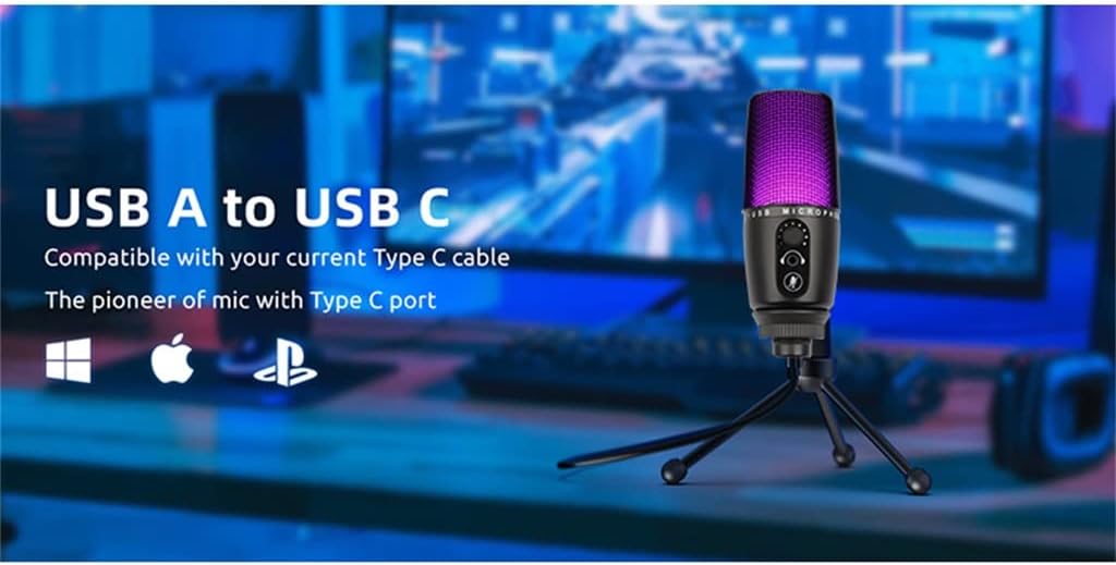 Professional Condenser Microphone with RGB Light USB Recording Microphone Computer Streaming Video Podcast Microphone