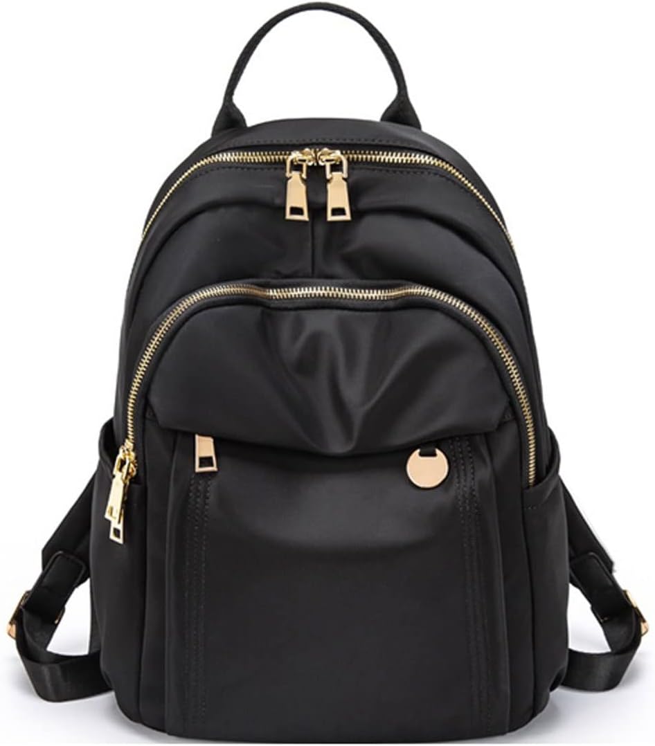 for Anti-theft leather black travel bag large schoolbag women's backpack laptop (Black)