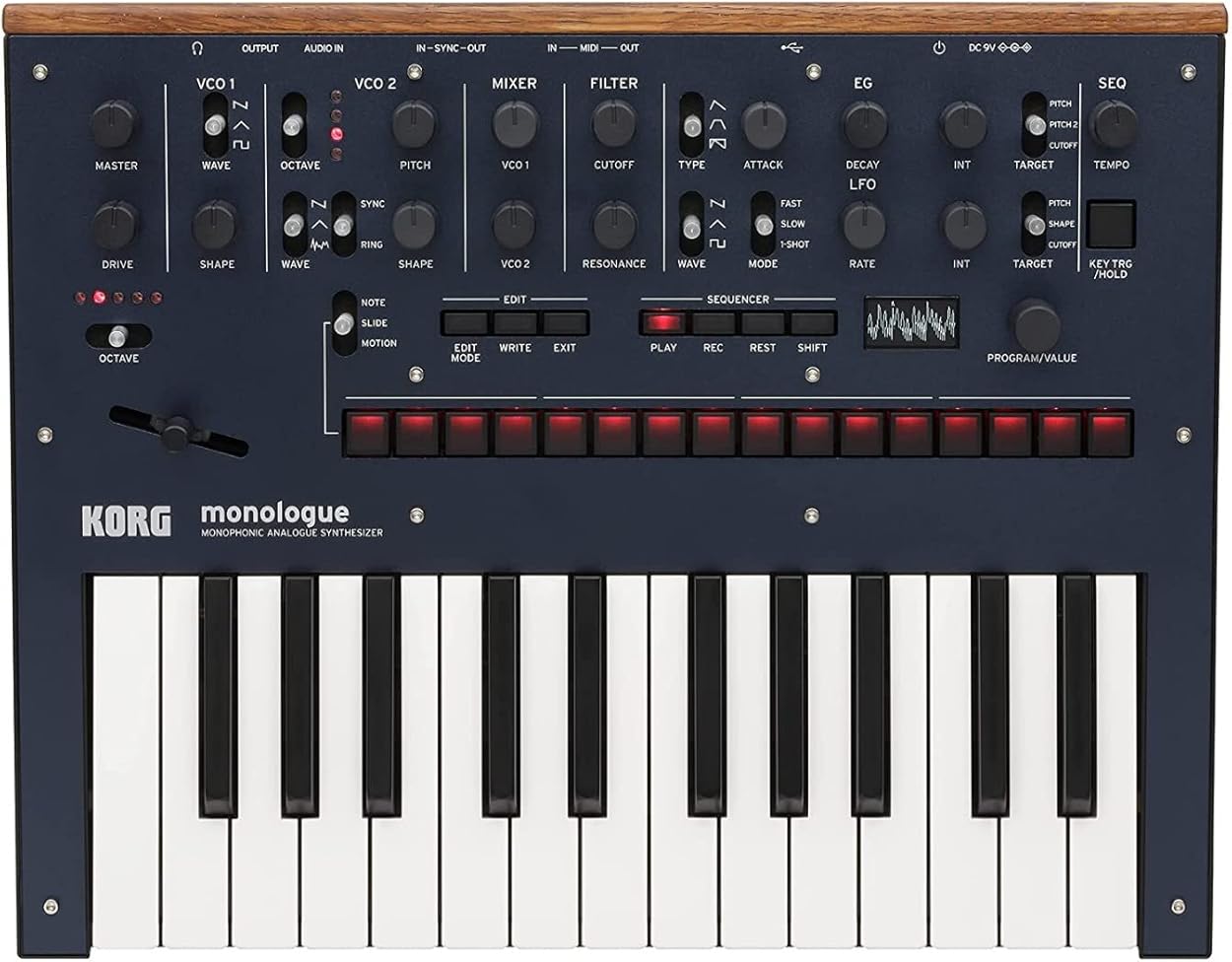 Korg monologue Monophonic Analog Synthesizer w/ 16-step Sequencer and OLED Oscilloscope - Blue