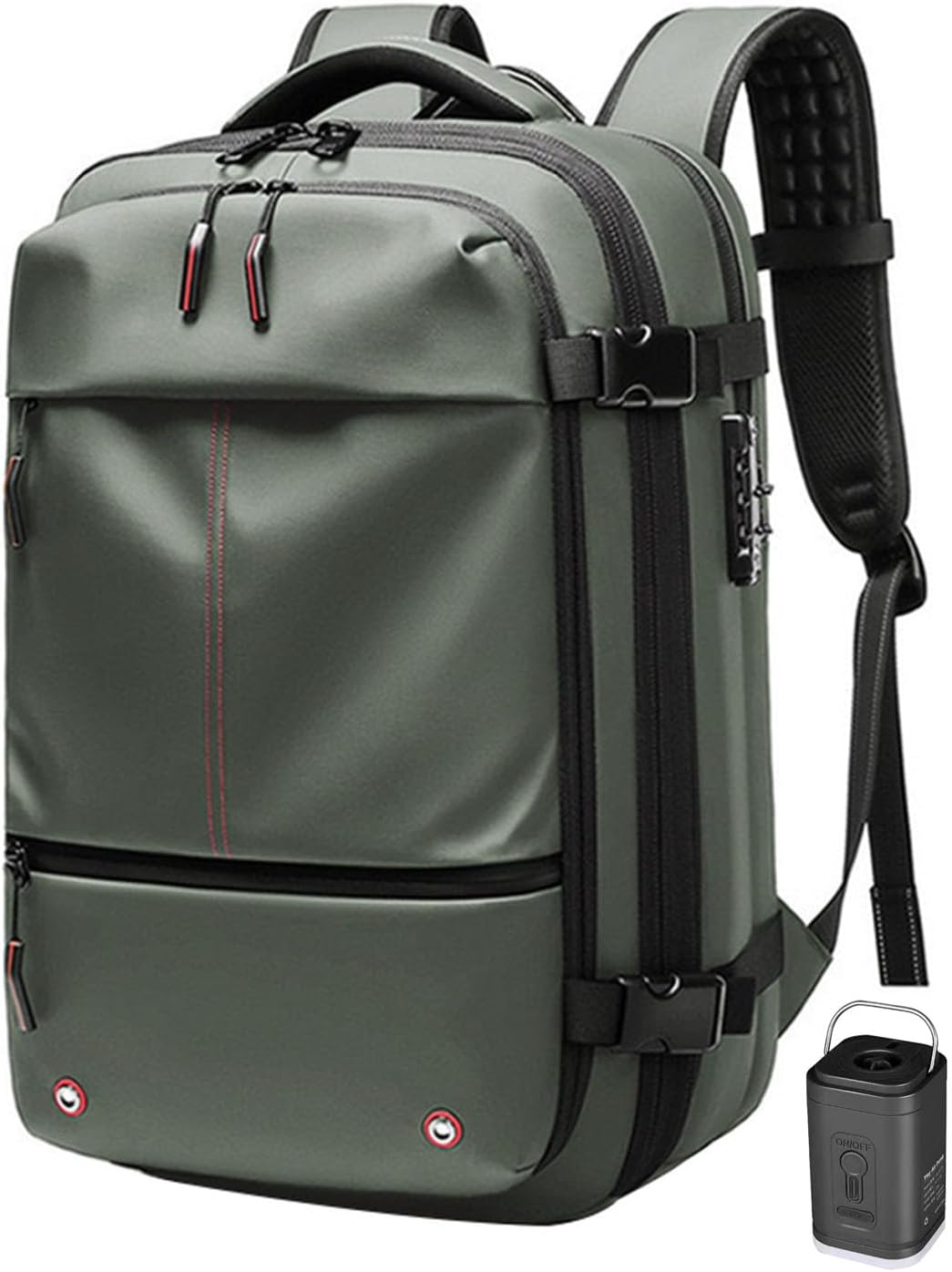 Airback Backpack with Pump, Air Vacuum Vacpack Backpack for Travel, Airpack Backpack with Vacuum Compression Packing (Army Green)