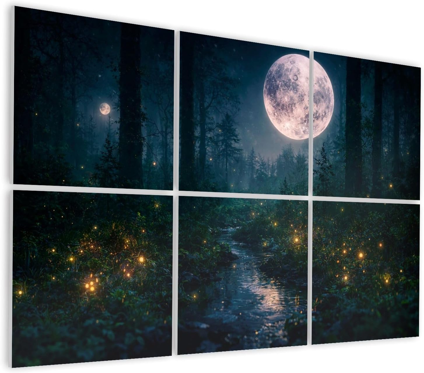 6 Pack Art Acoustic Panels Self Adhesive Dark Fairytale Fantasy Forest Night Forest Landscape Magical Glows Decorative Soundproof Wall Panels Sound Absorbing Panel 48