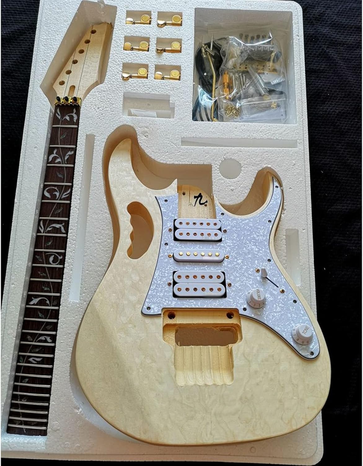 DIY Electric Guitar Kit Basswood Body Rosewood Fingerboard Maple Neck Complete DIY Electric Guitar Accessories Kit