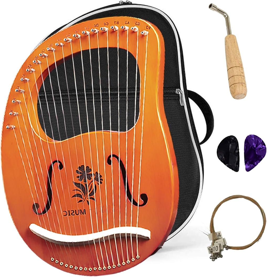 Lyre Harp 19 String Solid Wood String Instrument Heptachord Mahogany with Tuning Wrench, Picks and Bag, Best Gift for Beginners Music Lovers (Color : H)