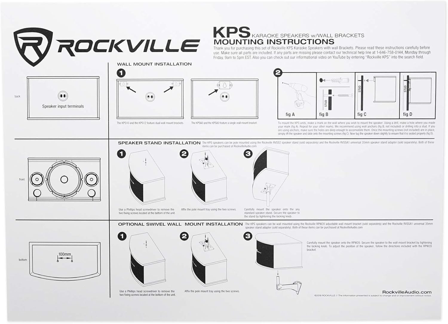 Rockville KPS65 Bundle: (2) 6.5 in 400-Watt 2-Way Karaoke Speakers with Brackets MDF, RPW20 Wall Mount Brackets, (2) RVSSA1 Universal 35mm Tripod Pole Adapters, 5-Items