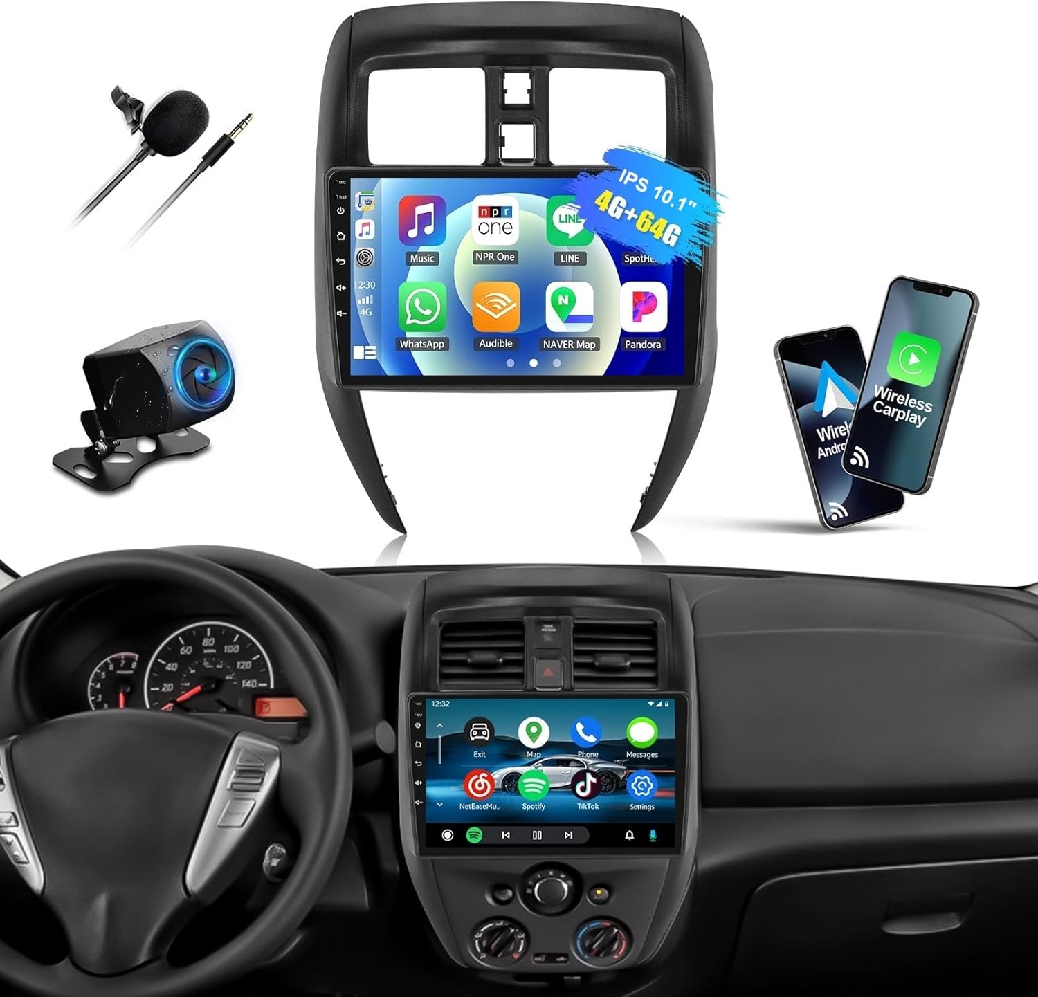 4G+64G Android 13 Car Stereo for Nissan Versa Sedan Radio 2015-2019 with Wireless CarPlay Android Auto, 10.1