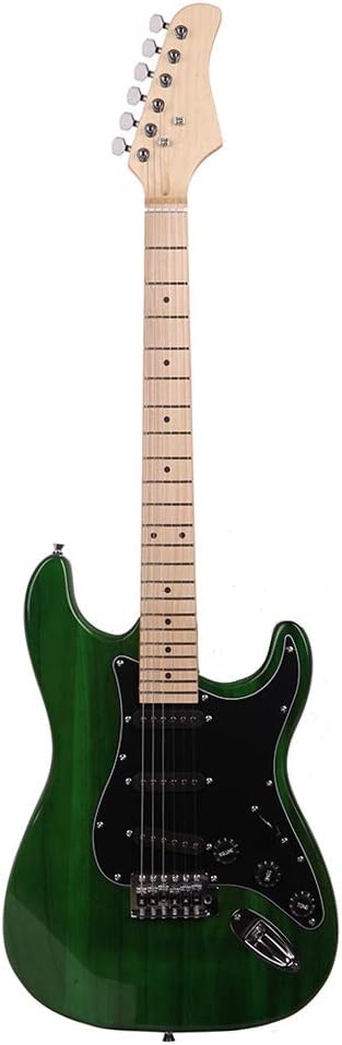 Stylish Electric Guitar with Black Pickguard 39’’ Guitar Kit Maple Fingerboard Beginner Guitar Set with Amplifier Accessories Right Handed Green
