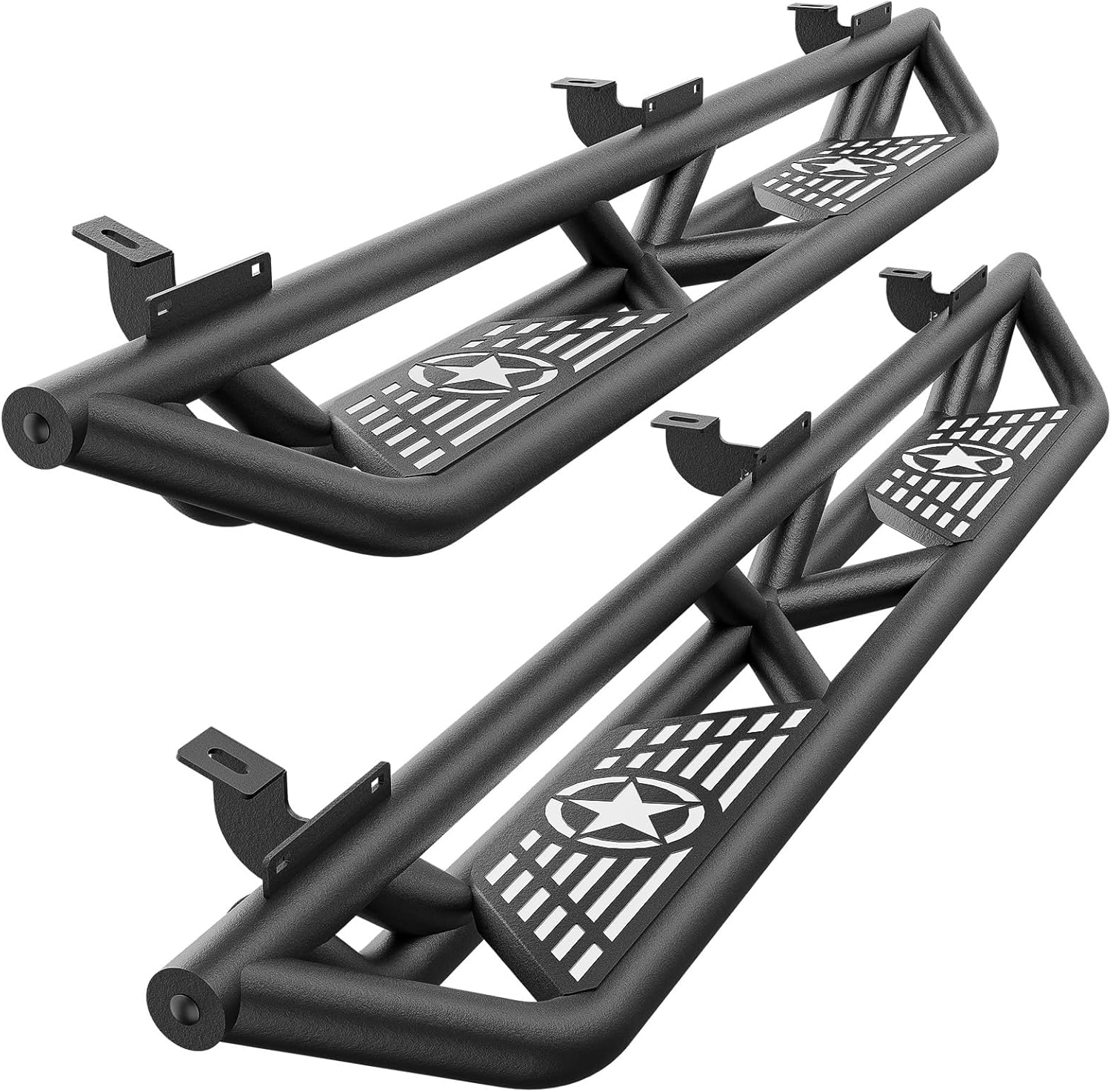 SUORTO for JK Running Boards Side Steps Compatible with 2007-2018 Jeep Wrangler JK Unlimited 4 Doors, Off-Road Heavy-Duty Steel Nerf Bars Step Plates Rock Sliders Rail (Pentagram)