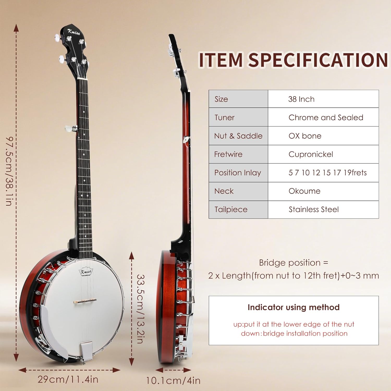 Kmise Banjo 5 String Banjos,Professional Full Size 38 Inch Open or Closed Back With Resonator, Bridge, Strings Pack, Finger Picks, Strap, Case, Tuner Accessories Set Gift Choice for Adults Beginner