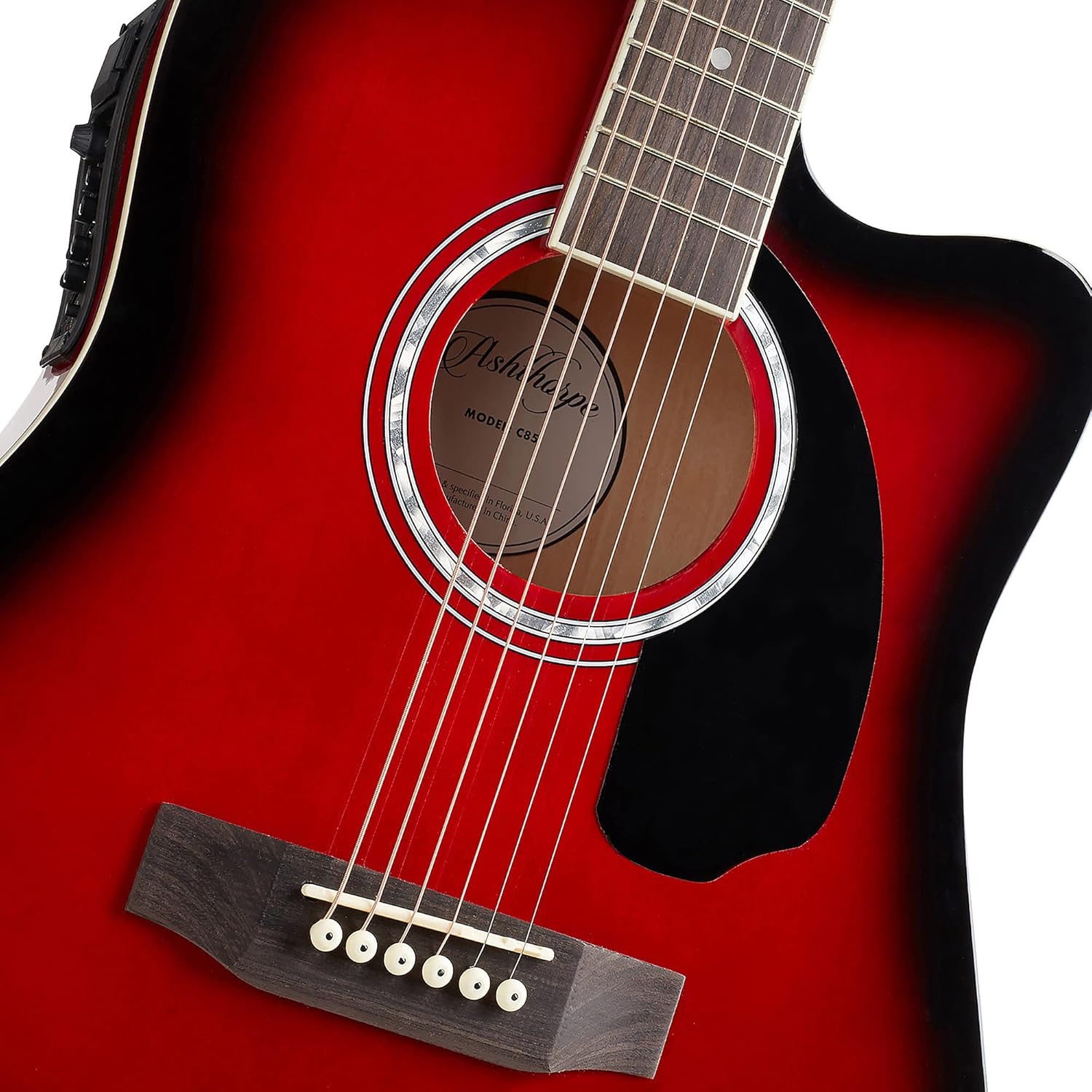 Ashthorpe Full-Size Thinline Cutaway Acoustic Electric Guitar Package with 10 Watt Amp - Red