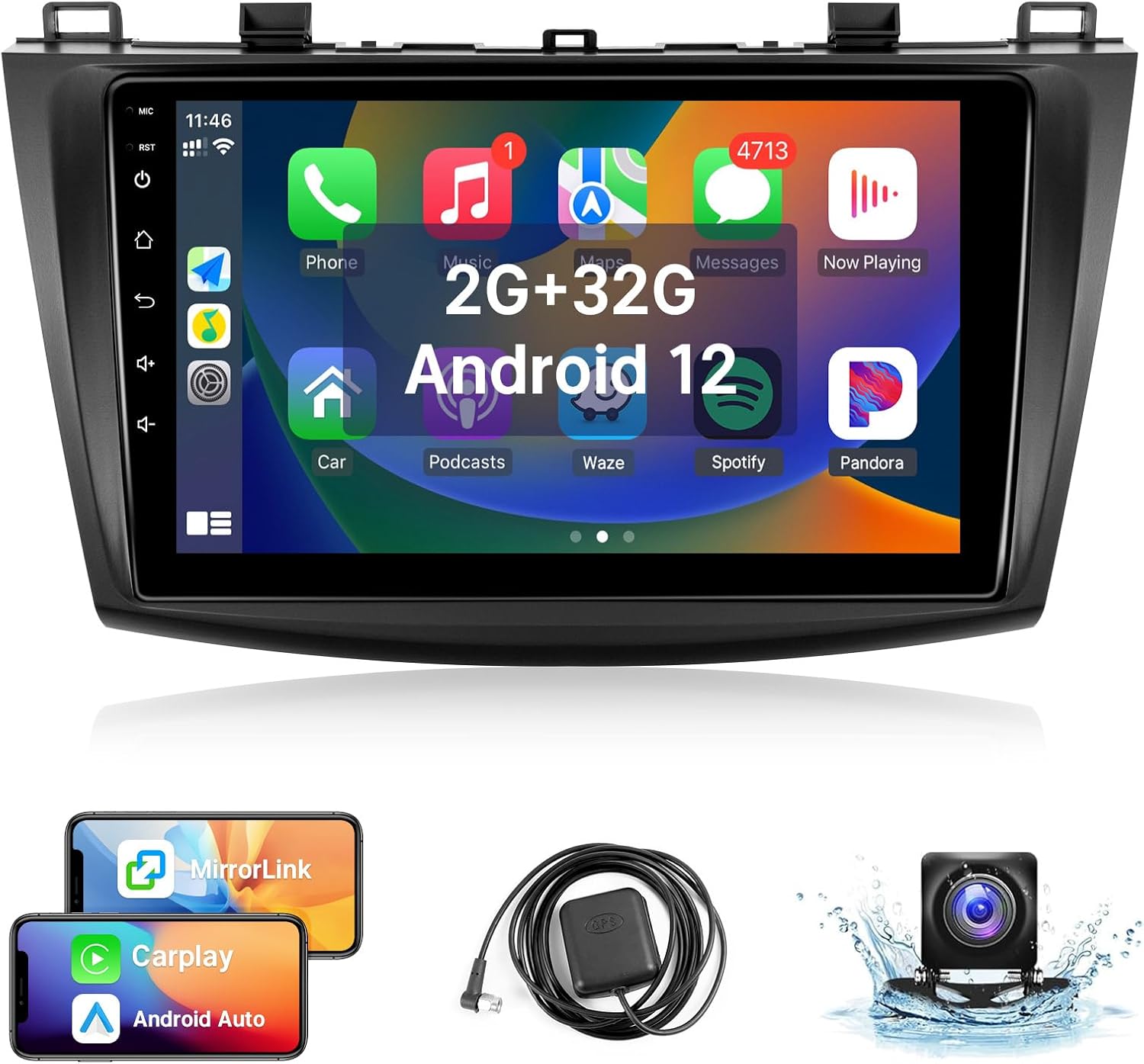 Leadfan Android 12 Car Stereo for Mazda 3 2009-2013 Radio Upgrade with Wireless CarPlay Android Auto, 9 Inch TouchScreen In-Dash Bluetooth WIFI GPS Navigation MirrorLink SWC Units +Backup Camera 2+32G