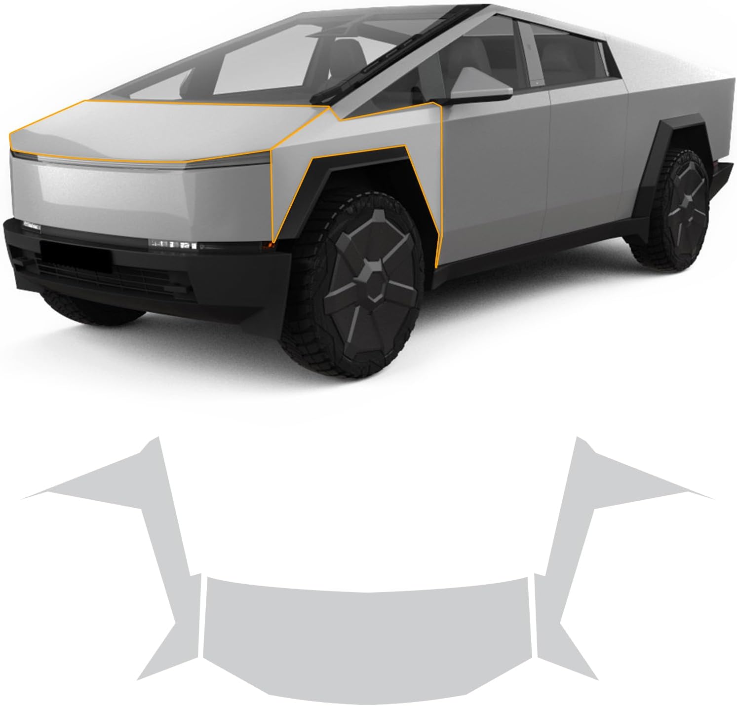 for 2024-2026 Tesla Cybertruck PPF Precut Gloss Clear Car Paint Protective Film Self Healing TPU HD Film Scratch Protector Exterior Accessories (Hood + Fender 3Pcs)