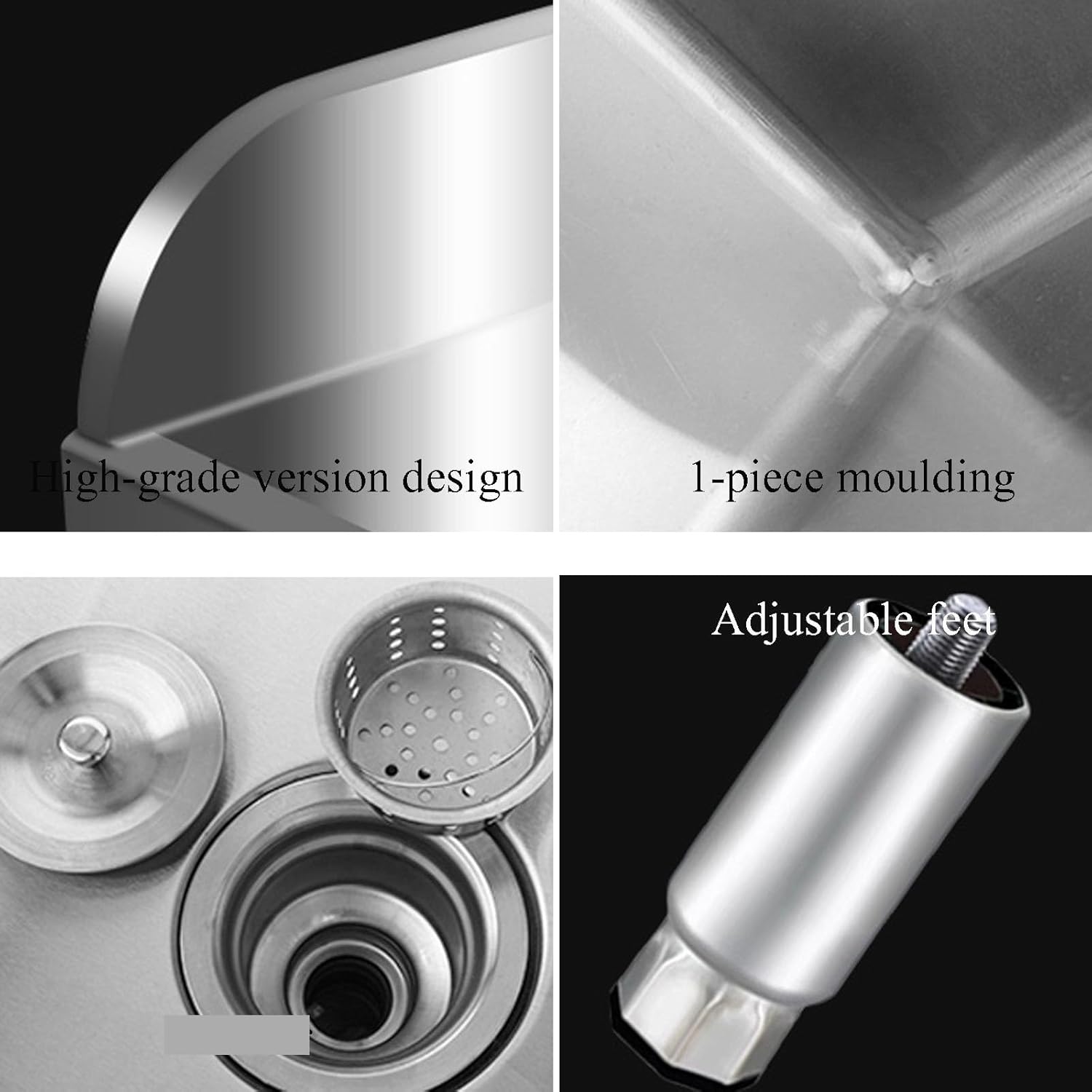 304 Stainless Steel Sink Long Mop Sinks Raised Spillage Backsplash Adjustable Feet Household Padded Pool Double Reinforced Rounded Corners(41x55x45cm/16.1x21.7x17.7)
