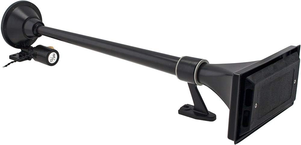 Vixen Horns Train Horn for Boat/Truck/Car. Air Horn Waterproof Black Single Trumpet + Cover. Super Loud dB. Marine Grade Finish. Fits 12v/24v Vehicles like Semi/Pickup/Jeep/SUV VXH1264B