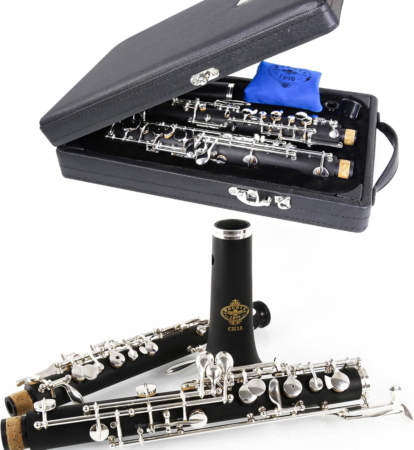 Rochix Oboe Children Level CH13 Composite Wood Body Silver Plated Semi Automatic C Tone with 1 Reeds,1 Cleaning Cloth,1 Oboe Swab,1 Thumb Rest,1 Case and More