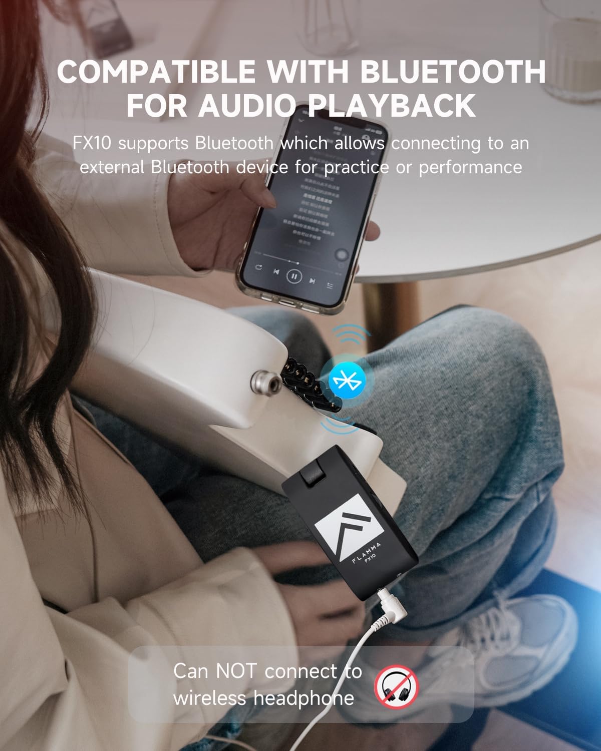 FLAMMA Guitar Headphone Amp Portable with 28 Drum Grooves 14 Built-in Effects 14 Amplifier Models 5 Tone Colors Support Bluetooth USB Audio Recording and Playback OTG Function Home Practice